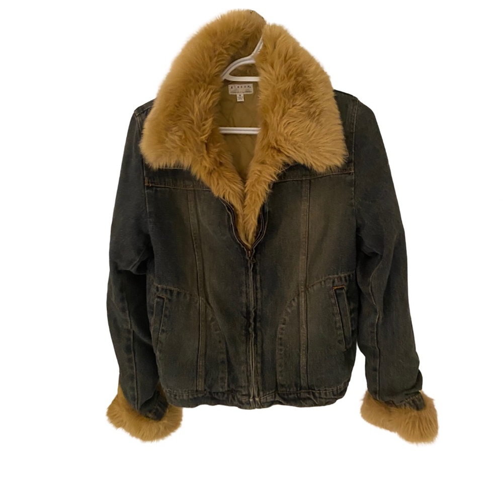 Giacca Brown and Black Jean Jacket with Luxurious Fur Trim